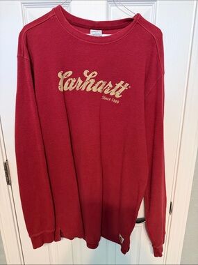 Carhartt Red Long Sleeve Waffle Knit Logo Shirt